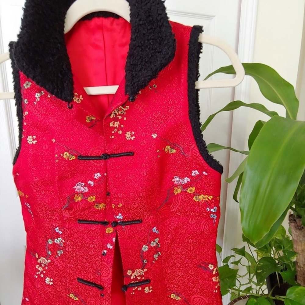 Vintage Plum Blossom Print Silk Vest